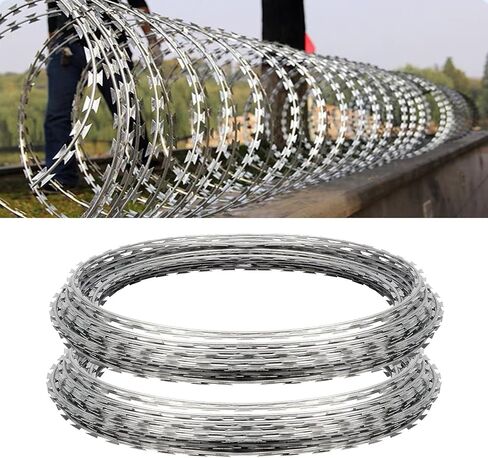 98FT الأسلاك الشائكة المجلفنة الأسلاك الشائكة الشريط الأسلاك الشائكة، الأسلاك الشائكة لسياج الأسلاك، 98 قدم لكل لفة (قطر اللفة: 19 "؛ 45 لفائف / لفة) (98 قدم، 1) in Kuwait