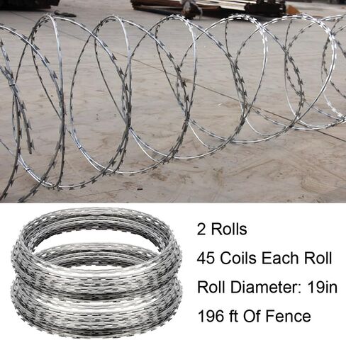 98FT الأسلاك الشائكة المجلفنة الأسلاك الشائكة الشريط الأسلاك الشائكة، الأسلاك الشائكة لسياج الأسلاك، 98 قدم لكل لفة (قطر اللفة: 19 "؛ 45 لفائف / لفة) (98 قدم، 1) in Kuwait