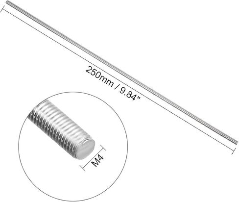Uxcell M4 x 250mm قضيب ملولب بالكامل، 304 فولاذ مقاوم للصدأ، خيوط اليد اليمنى in Kuwait