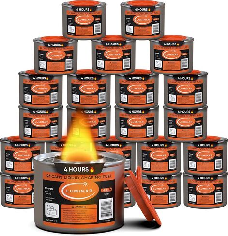 Luminar Resealable-Wick Chafing Fuel Cans, 24 Pack, 2 Hour - Premium Quality Burners for Food Warmers - No More Spills, Waste, or Hassle - Perfect for Convenient, and Long-Lasting Event Catering in Saudi Arabia