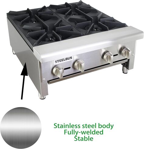 24'' Heavy duty Commercial Hot Plate 4 Burner Countertop Natural or Propane gas Restaurant Equipment for Soups BTU-112000 in Saudi Arabia