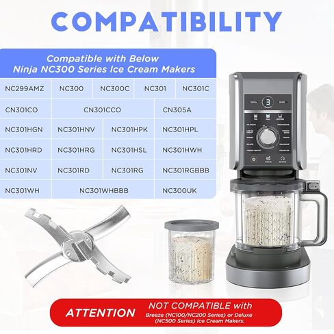 شفرة مجداف بديلة لصانعات الآيس كريم من سلسلة Ninja Creami NC300 - مصنوعة من الفولاذ المقاوم للصدأ الآمن غذائيًا - شفرات مزدوجة النوع - تتضمن موديلات NC301، NC299AMZ، NC300، CN301CO، NC300C والمزيد in Kuwait