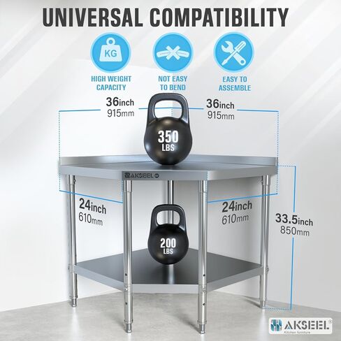 Corner Stainless Steel Work Table - Food Prep Tables for Commercial Kitchen - NSF Metal Heavy Duty Workbench with Backsplash - Cooking Chef Work Bench for Restaurant - 36"x36" Working Station in Kuwait