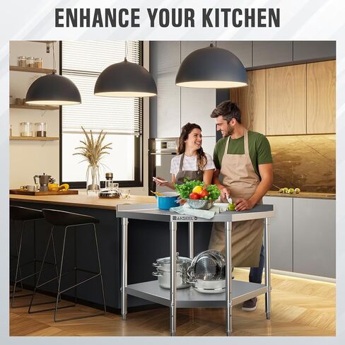 Corner Stainless Steel Work Table - Food Prep Tables for Commercial Kitchen - NSF Metal Heavy Duty Workbench with Backsplash - Cooking Chef Work Bench for Restaurant - 36"x36" Working Station in Kuwait