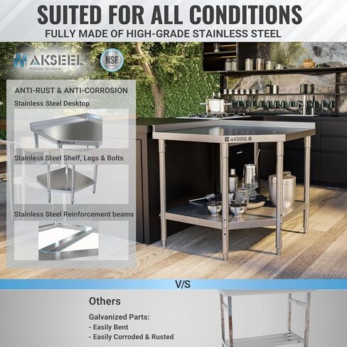 Corner Stainless Steel Work Table - Food Prep Tables for Commercial Kitchen - NSF Metal Heavy Duty Workbench with Backsplash - Cooking Chef Work Bench for Restaurant - 36"x36" Working Station in Kuwait