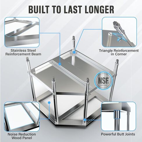 Corner Stainless Steel Work Table - Food Prep Tables for Commercial Kitchen - NSF Metal Heavy Duty Workbench with Backsplash - Cooking Chef Work Bench for Restaurant - 36"x36" Working Station in Kuwait