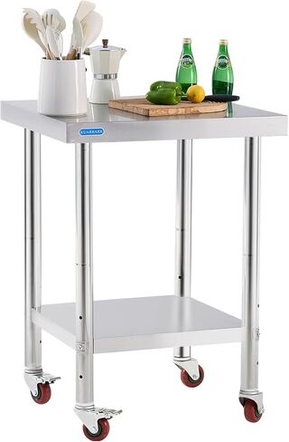 طاولة من الفولاذ المقاوم للصدأ للإعداد والعمل مع رف سفلي مقاس 24 × 24 بوصة طاولة إعداد المطبخ المعدنية التجارية NSF مع طاولة عمل قابلة للتعديل تحت الرف لمطعم المنزل في الهواء الطلق in Kuwait