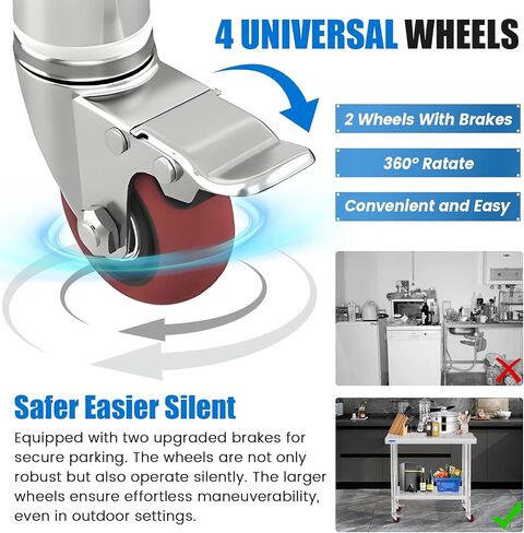 طاولة من الفولاذ المقاوم للصدأ للإعداد والعمل مع رف سفلي مقاس 24 × 24 بوصة طاولة إعداد المطبخ المعدنية التجارية NSF مع طاولة عمل قابلة للتعديل تحت الرف لمطعم المنزل في الهواء الطلق in Kuwait