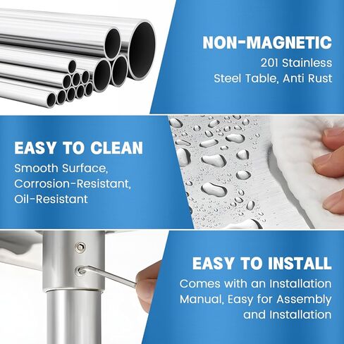 طاولة من الفولاذ المقاوم للصدأ للإعداد والعمل مع رف سفلي مقاس 24 × 24 بوصة طاولة إعداد المطبخ المعدنية التجارية NSF مع طاولة عمل قابلة للتعديل تحت الرف لمطعم المنزل في الهواء الطلق in Kuwait