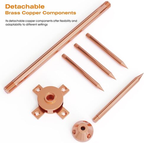 Lightning Rod,Copper Lightning Rod Protection System with 60 Feet 6AWG Down Conductor and Ground Rod Clamp UL Listed for House Roof Bungalow Tin House Farm (1.7FT, Lightning Rod with Down Conductor) in Saudi Arabia