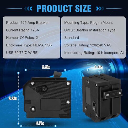 2024 ترقية 125 أمبير قاطع، مناسب لقاطع Eaton B-r2125 مزدوج القطب 125 أمبير، 120/240 فولت، قاطع دائرة مقولب قياسي، قاطع دائرة قابل للتبديل بقطبين 125 أمبير in Kuwait