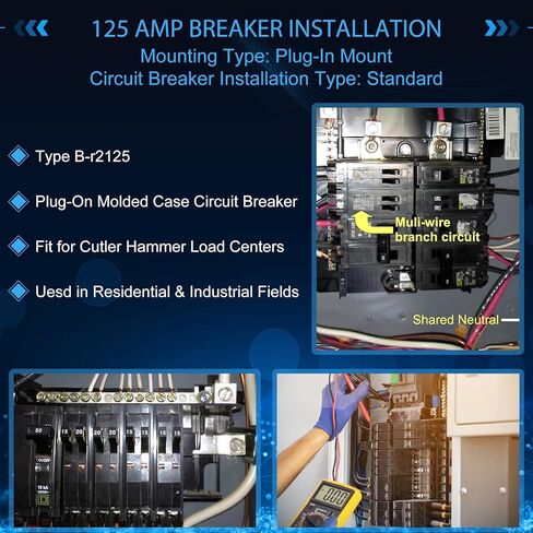 2024 ترقية 125 أمبير قاطع، مناسب لقاطع Eaton B-r2125 مزدوج القطب 125 أمبير، 120/240 فولت، قاطع دائرة مقولب قياسي، قاطع دائرة قابل للتبديل بقطبين 125 أمبير in Kuwait