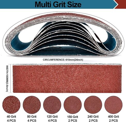 18 قطعة من أحزمة الصنفرة مقاس 3 × 18 بوصة، 40/80/120/150/240/400 ورق صنفرة من أكسيد الألومنيوم لصنفرة الحزام وتلميع الطلاء المعدني لأعمال النجارة in Kuwait