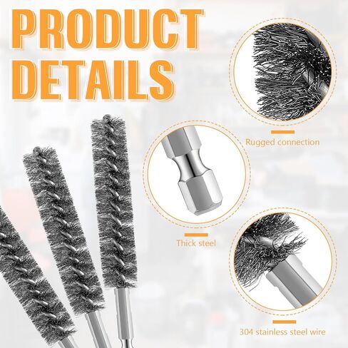 Geiserailie Bore Brush Bristles Wire Brush for Power Drill Cleaning Wire with Hex Shank Handle for Power Drill Cleaning (40 Pieces,Stainless Steel) in Kuwait