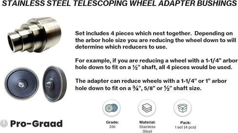 3/4" Thick Reducing Bushing Adapter | Premium Stainless Steel Reducer Bushing for Bench Grinding Wheels with 1-1/4" or 1" Arbor Hole Reduce to 3/4", 5/8" or 1/2" Shaft (For 3/4" Wide Wheels) in Saudi Arabia
