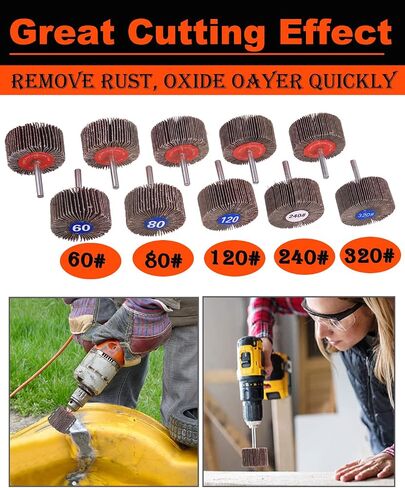 1/4" Shank Flap Wheel Sander Set 8Pcs, 8 Size Flapper Wheel 80 Grit | Long-Lasting Cylindrical Shape Sanding Wheel for Removing and Polishing Rust Paint 60/80/120/240/320 Grits in Saudi Arabia