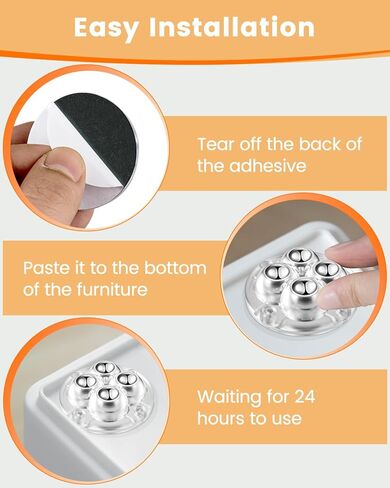 عجلات ذاتية اللصق - عجلة عالمية دوارة 360 درجة، محمل نقل كروي صغير لأجهزة المطبخ الصغيرة، صندوق تخزين، سلة المهملات (مع 4 محامل كروية، أسود، 8 قطع) in Kuwait