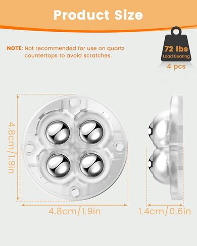 عجلات ذاتية اللصق - عجلة عالمية دوارة 360 درجة، محمل نقل كروي صغير لأجهزة المطبخ الصغيرة، صندوق تخزين، سلة المهملات (مع 4 محامل كروية، أسود، 8 قطع) in Kuwait