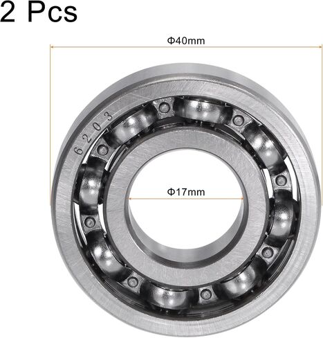 uxcell 6203 Deep Groove Ball Bearings 17mm Bore 40mm OD 12mm Thick CN Open Type Chrome Steel 2pcs in Kuwait