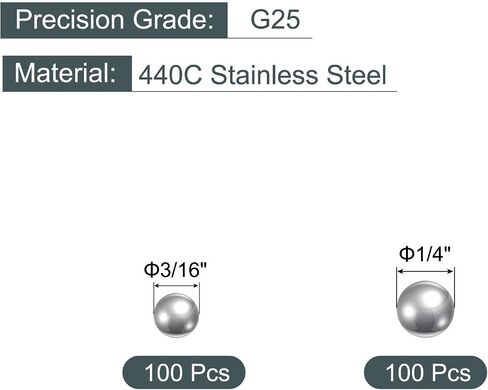 uxcell 200pcs 3/16", 1/4" 440C Stainless Steel Bearing Balls G25 Precision in Saudi Arabia
