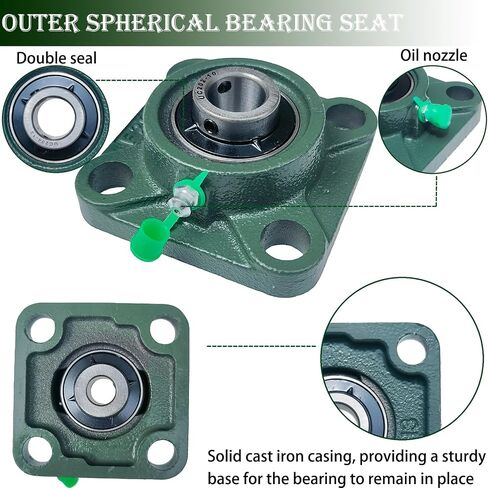 2 Pack UCF207-22 Pillow Block Bearing – Square Flange 4 Bolt Mounted Pillow Block Bearings – Bearing Steel Bearings with 1-3/8"" Bore, Self-aligning Bearings with Solid Cast Iron Base in Kuwait