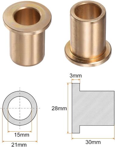 Flange Bearing Sleeve 15mm Bore 21mm OD 30mm Length 3mm Flange Thickness Bronze Bushing Self-Lubricating Bushings Sleeve for Industrial Equipment in Saudi Arabia