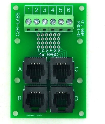 Electronics-Salon DIN Rail Mount RJ11/RJ12 6P6C 4-Way Buss Board Interface Module. in Kuwait