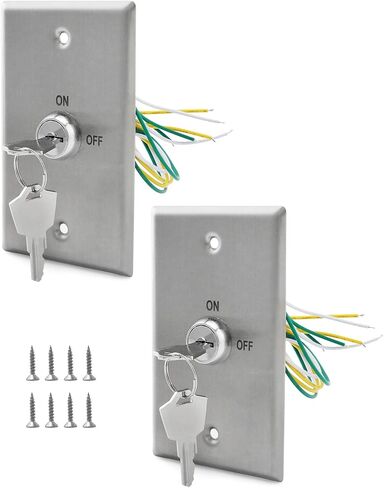 QWORK Key Switch, 2 Pack Stainless Steel Lock On/Off Exit Switch, Emergency Door Release DPST for Access Control Panel Mount in Saudi Arabia