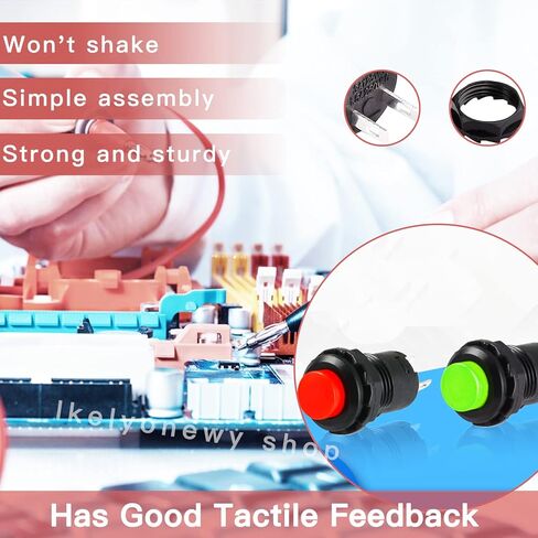 24Pcs 16MM Momentary Push Button on Off Switch Assorted Red Green Yellow Blue White Black,3A 250V AC 2-Pin Self-Resetting Mini Round Switch in Kuwait