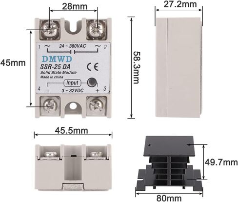 SSR-25DA مرحل الحالة الصلبة DC إلى AC (الإدخال 3-32V DC الإخراج 24-380V AC) مع المشتت الحراري، 25A in Kuwait
