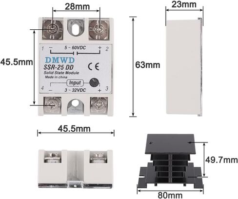 SSR-25DA مرحل الحالة الصلبة DC إلى AC (الإدخال 3-32V DC الإخراج 24-380V AC) مع المشتت الحراري، 25A in Saudi Arabia