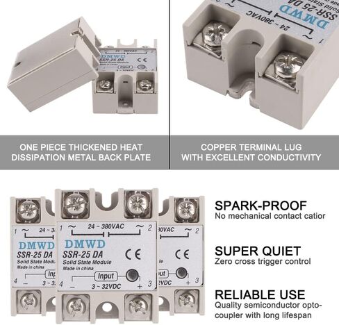 SSR-25DA مرحل الحالة الصلبة DC إلى AC (الإدخال 3-32V DC الإخراج 24-380V AC) مع المشتت الحراري، 25A in Kuwait