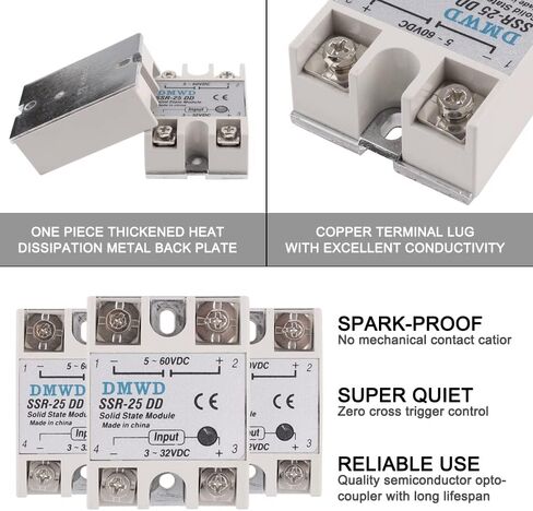 SSR-25DA مرحل الحالة الصلبة DC إلى AC (الإدخال 3-32V DC الإخراج 24-380V AC) مع المشتت الحراري، 25A in Saudi Arabia