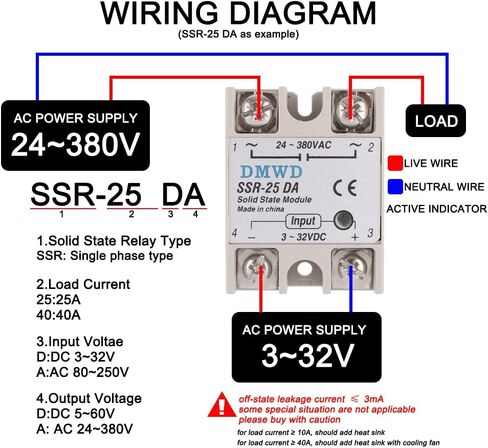 SSR-25DA مرحل الحالة الصلبة DC إلى AC (الإدخال 3-32V DC الإخراج 24-380V AC) مع المشتت الحراري، 25A in Kuwait