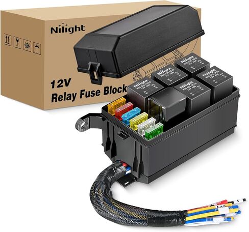 Nilight 12V صندوق ترحيل الصمامات 6 مرحلات 6 فتحات ATC/ATO حامل فيوز الشفرة 4Pin 5Pin Bosch Style 40A Relay مجموعة كتلة مقاومة للماء مسبقة السلكية عالمية للسيارات والشاحنات وقوارب التخييم، ضمان لمدة عامين in Saudi Arabia