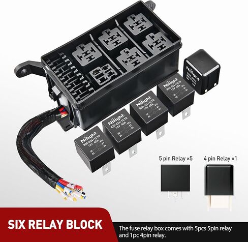 Nilight 12V صندوق ترحيل الصمامات 6 مرحلات 6 فتحات ATC/ATO حامل فيوز الشفرة 4Pin 5Pin Bosch Style 40A Relay مجموعة كتلة مقاومة للماء مسبقة السلكية عالمية للسيارات والشاحنات وقوارب التخييم، ضمان لمدة عامين in Saudi Arabia