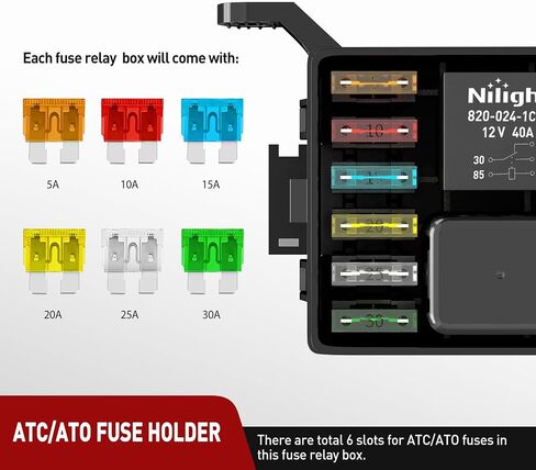 Nilight 12V صندوق ترحيل الصمامات 6 مرحلات 6 فتحات ATC/ATO حامل فيوز الشفرة 4Pin 5Pin Bosch Style 40A Relay مجموعة كتلة مقاومة للماء مسبقة السلكية عالمية للسيارات والشاحنات وقوارب التخييم، ضمان لمدة عامين in Saudi Arabia