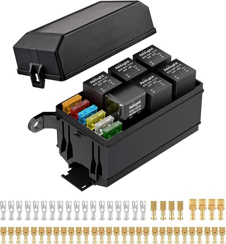 Nilight 12V صندوق ترحيل الصمامات 6 مرحلات 6 فتحات ATC/ATO حامل فيوز الشفرة 4Pin 5Pin Bosch Style 40A Relay مجموعة كتلة مقاومة للماء مسبقة السلكية عالمية للسيارات والشاحنات وقوارب التخييم، ضمان لمدة عامين in Saudi Arabia