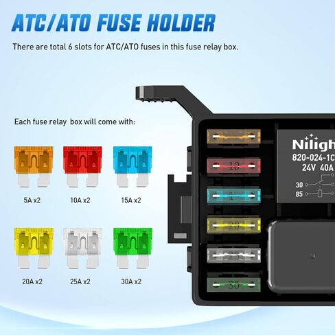 Nilight 12V صندوق ترحيل الصمامات 6 مرحلات 6 فتحات ATC/ATO حامل فيوز الشفرة 4Pin 5Pin Bosch Style 40A Relay مجموعة كتلة مقاومة للماء مسبقة السلكية عالمية للسيارات والشاحنات وقوارب التخييم، ضمان لمدة عامين in Saudi Arabia