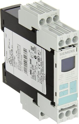 Siemens 3UG4615-1CR20 Monitoring Relay, Three Phase Voltage, Insulation Monitoring, 22.5mm Width, Screw Terminal, 1CO For Vmin and Vmax Contacts, 0-20s For Vmin and Vmax Delay Time, 160-690 Line in Kuwait