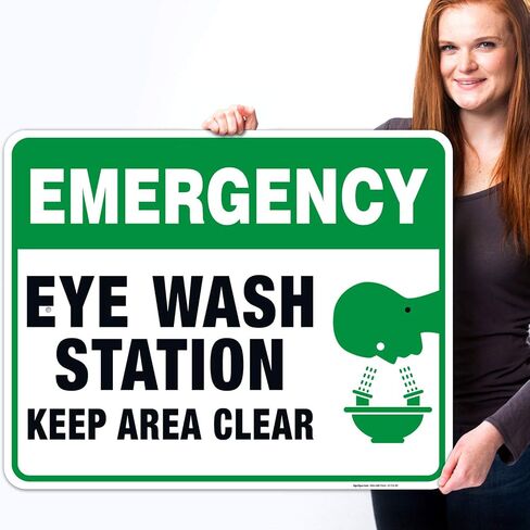 Sigo Signs, Eye Wash Station Signs, Emergency Sign, 10x7 Rust Free Aluminum, Weather/Fade Resistant, Easy Mounting, Indoor/Outdoor Use, Made in USA in Saudi Arabia