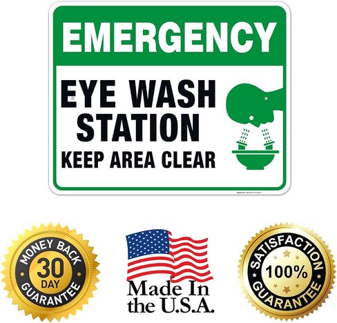 Sigo Signs, Eye Wash Station Signs, Emergency Sign, 10x7 Rust Free Aluminum, Weather/Fade Resistant, Easy Mounting, Indoor/Outdoor Use, Made in USA in Saudi Arabia