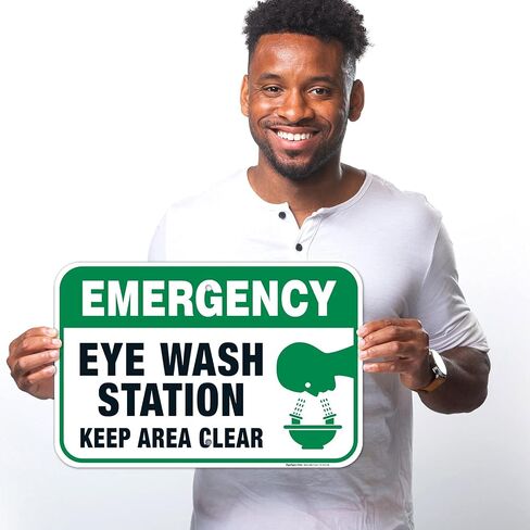 Sigo Signs, Eye Wash Station Signs, Emergency Sign, 10x7 Rust Free Aluminum, Weather/Fade Resistant, Easy Mounting, Indoor/Outdoor Use, Made in USA in Saudi Arabia