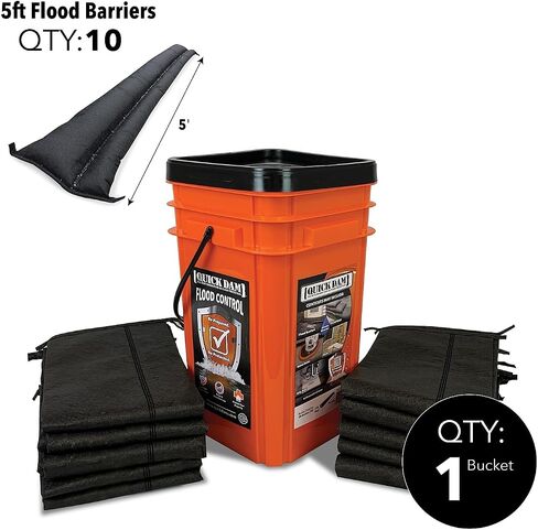 تتضمن مجموعة Quick Dam Grab & Go Flood Kit حواجز فيضانات بطول 10 - 5 أقدام في دلو (QDGG5-10)، برتقالي in Saudi Arabia