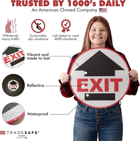 TRADESAFE Exit Anti-Slip Floor Sticker - Emergency Exit Sign Floor Decal, Peel and Stick Adhesive Vinyl Sign, ANSI-Compliant, 17" Diameter Round Sticker in Saudi Arabia