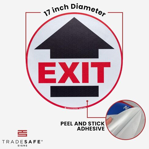 TRADESAFE Exit Anti-Slip Floor Sticker - Emergency Exit Sign Floor Decal, Peel and Stick Adhesive Vinyl Sign, ANSI-Compliant, 17" Diameter Round Sticker in Saudi Arabia