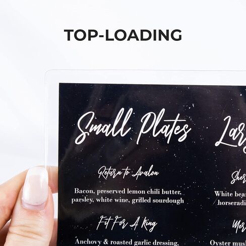 غطاء قائمة من الفينيل الشفاف على الوجهين، حامل قائمة بلاستيكي على الوجهين، غطاء تحميل علوي منزلق، قابل للمسح، قابل لإعادة الاستخدام، 8.5 بوصة × 14 بوصة، عبوة من 24 قطعة in Kuwait