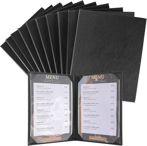 Menu Holder Menu Covers 8.5" x 11" | Pack Black Leather Menu Sleeves Book Style for Restaurant Coffee Bars Wine List (8 View, 5 Pack) in Saudi Arabia