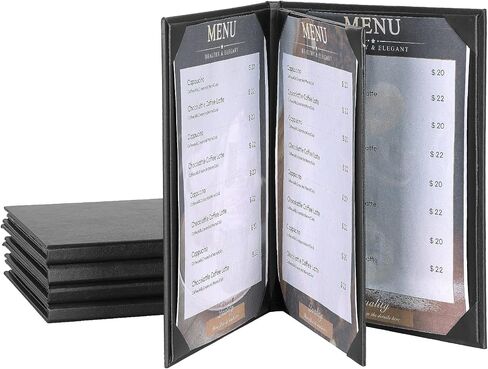 Menu Holder Menu Covers 8.5" x 11" | Pack Black Leather Menu Sleeves Book Style for Restaurant Coffee Bars Wine List (8 View, 5 Pack) in Saudi Arabia