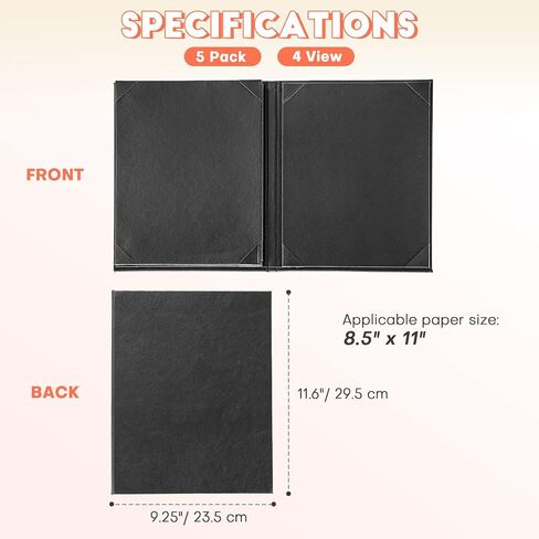 Menu Holder Menu Covers 8.5" x 11" | Pack Black Leather Menu Sleeves Book Style for Restaurant Coffee Bars Wine List (8 View, 5 Pack) in Saudi Arabia